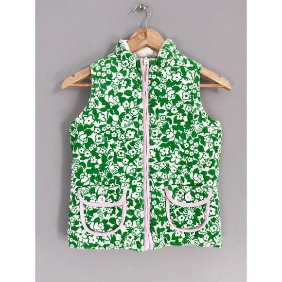 Lilly Pulitzer Green Ivory Floral Reversible Quilted Down Girl's Vest Corduroy - Picture 1 of 5